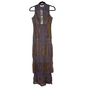Sue Wong Vintage Tiered Iridescent Long Dress Sleeveless Small